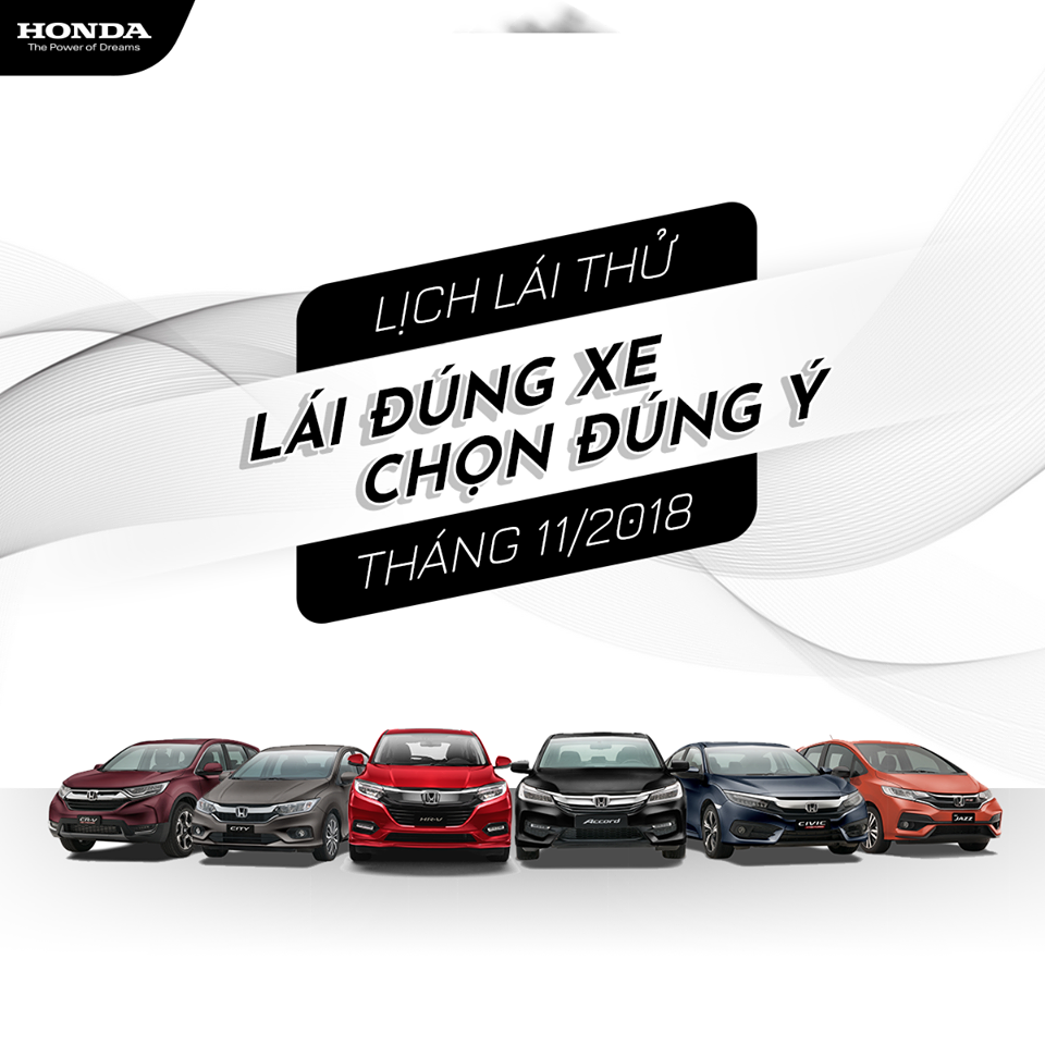 Lịch lái thử các dòng xe Honda Ôtô Tháng 11/2018